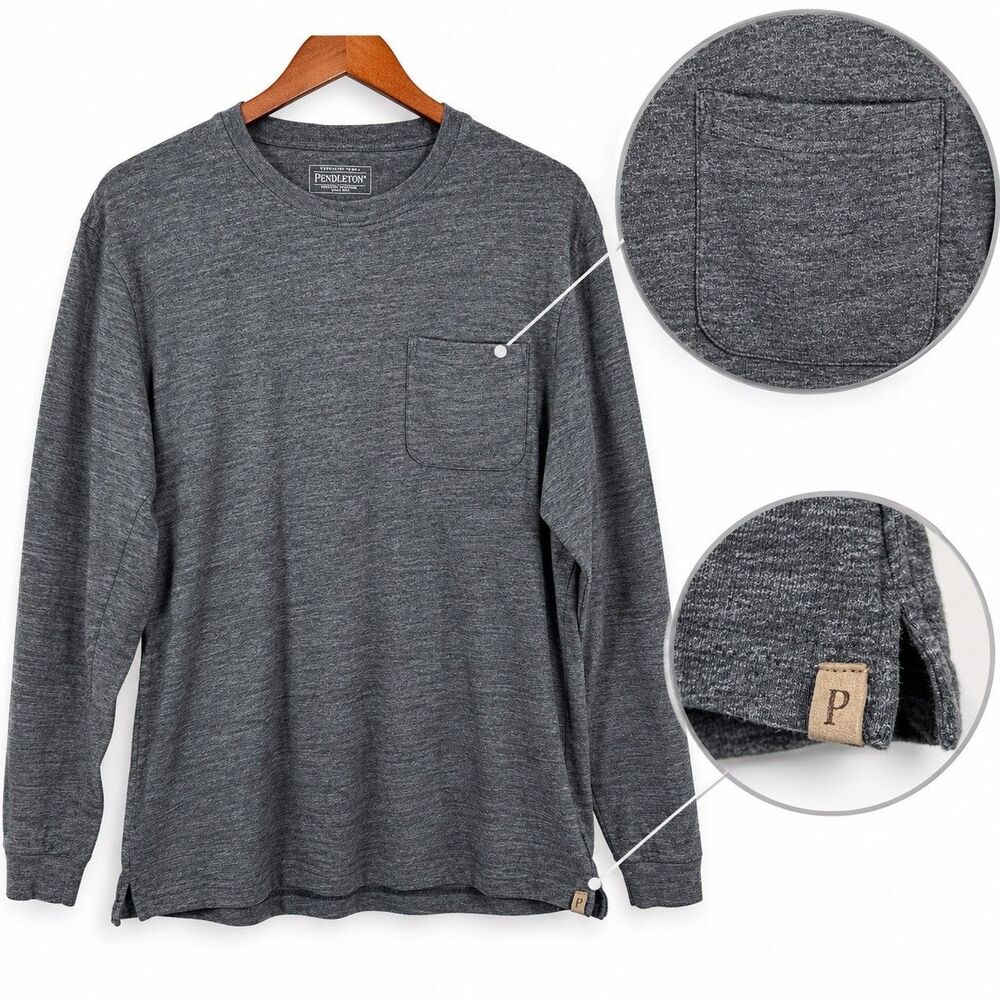 Men's Pendleton Long Sleeve T-Shirt Sz L  Pocket Tee Gray Country Cotton Casual